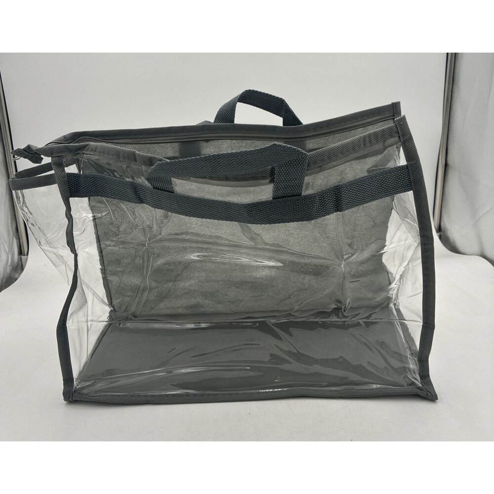 Clear plastic and gray mesh bag